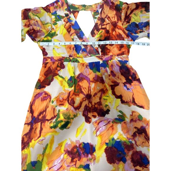 Anthropologie Maeve Silk Kimono Dress Floral V-Neck Open-Back Colorful Size 6 - Picture 6 of 8